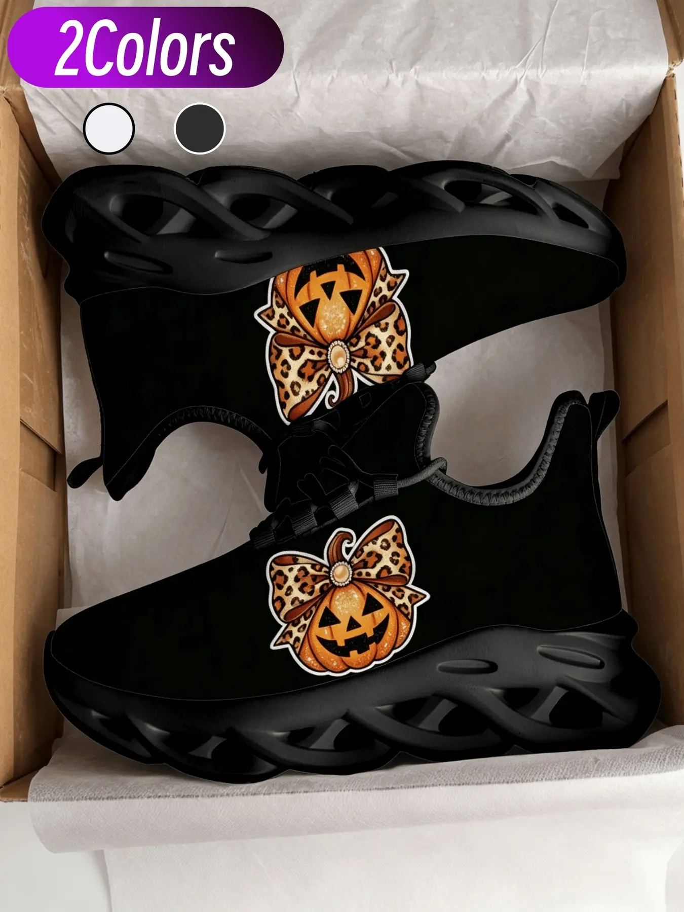 1 Pair Unisex Halloween Pumpkin Casual Sneakers | Trendy Festival Print Blade Sole Lightweight Breathable Non-slip Shock Absorption For Halloween Outfits Daily Commute
