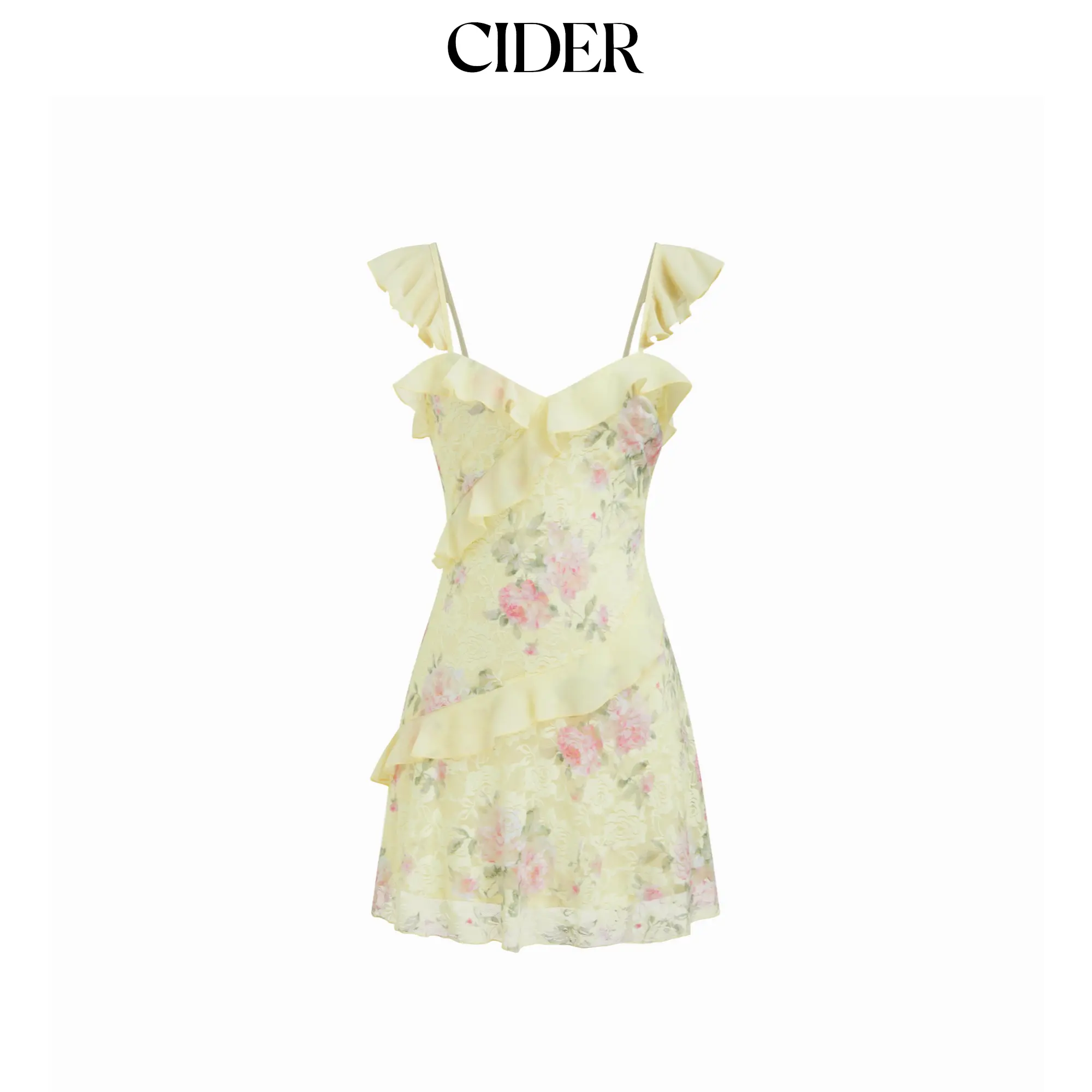 Cider Lace Floral Sweetheart Neck Ruffle Trim Cami Mini Dress SummerFinds