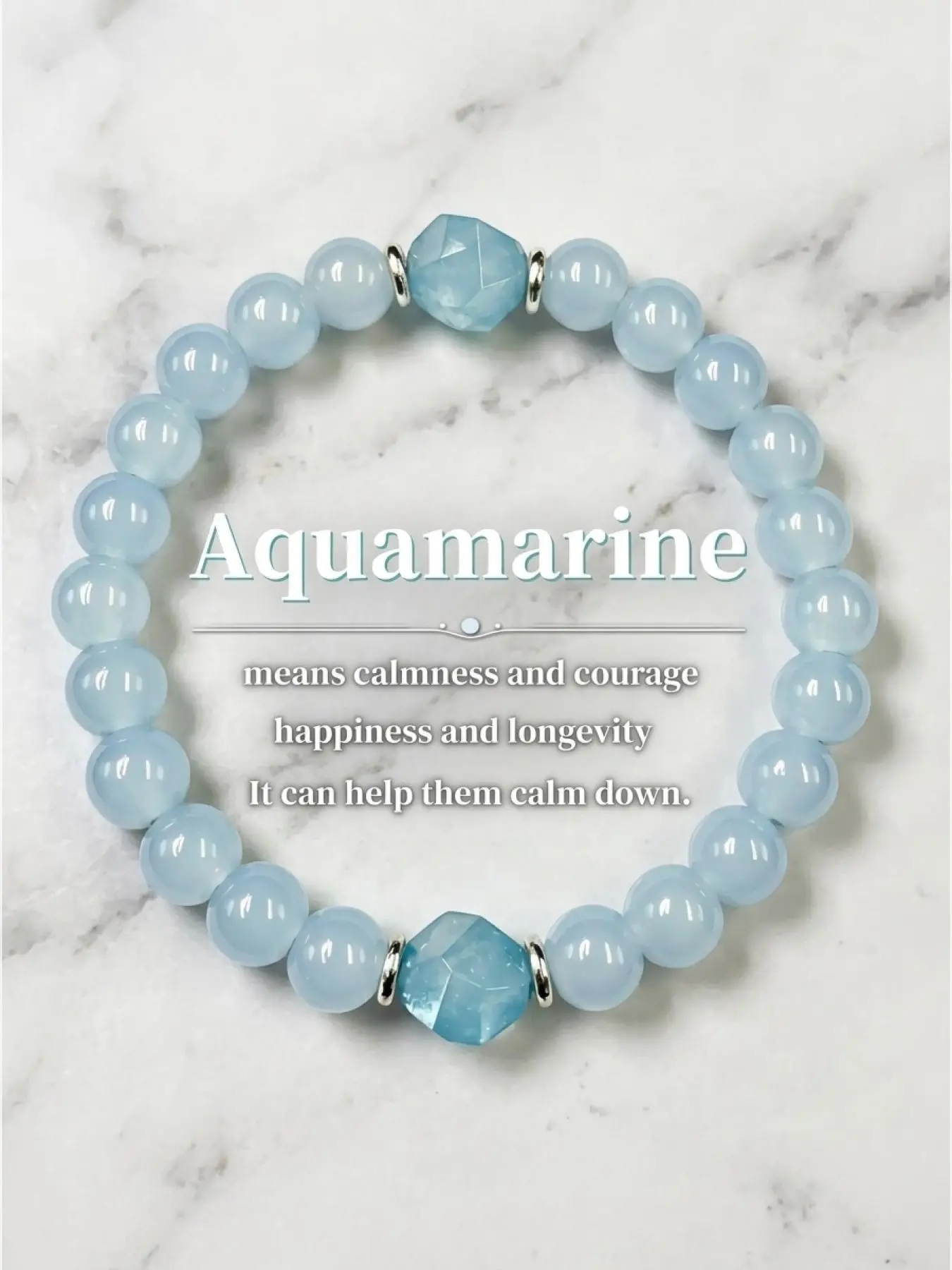 Aquamarine Beaded Bracelet for Women, Natural Blue Crystal Stretch Bracelet, Elegant Gemstone Jewelry Gift for Her