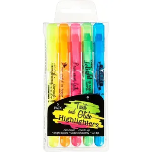 Twist & Glide Gel Multicolor  Highlighter Set for Study, Office, School, Smudge-proof, No Bleed, , Green, Orange, Yellow, Blue with Scripture, Pack of 5  Colors