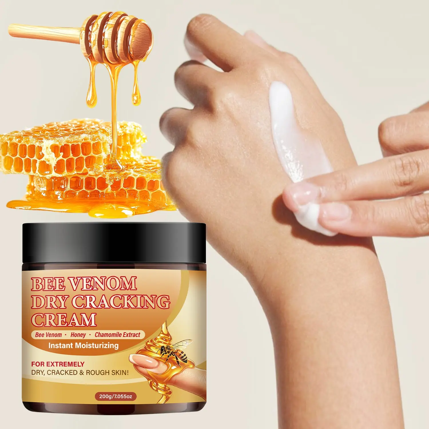 Bee Venom Moisturizing Cream | Bee Venom + Honey + Aloe Vera | Deeply Moisturizes | Softens Cuticles | Softens Skin | Moisturizes Hands | Enhances Radiance | Cares for Heels | Suitable for Dry Skin | 200g