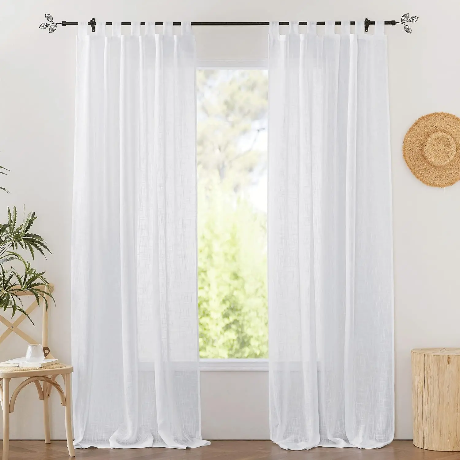 White Sheer Curtains for Living Room  Semi Sheer | Linen Curtains, Light Glare Filtering, for Bedroom Dining Office Window, 52 inches Wide x 84 inches Long, 2 Panels, White