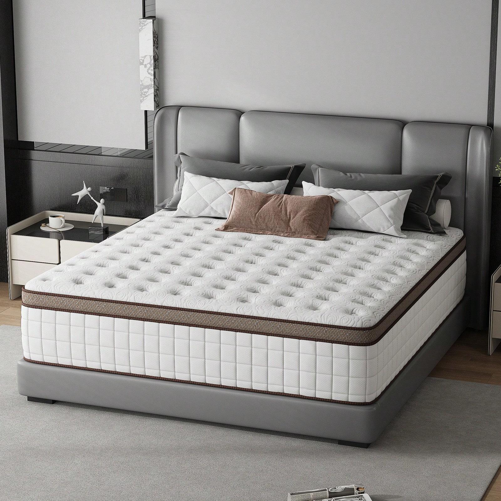 12"14" Queen Mattres Twin Full Queen King Size Bed Mattress In A Box, Hybrid Pocket Spring Breathable Cotton Layer Mattress For Motion Isolation & Silent Sleep, Lumbar Support & Pressure Relief, Medium Firm