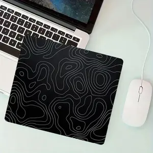 Minimalist Black Topographic Contour Small Square Rubber Gaming Mousepad, Stitched Lockedge Anti-Slip Desk Mat for Gamers, Office Supplies & Home Desktop Decor