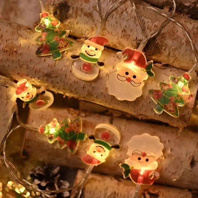 Charming LED Christmas Lights String - 10 Leds Santa Claus, Snowman Designs - Ideal for Indoor Holiday Decor, Party Atmosphere, Bedroom Accent