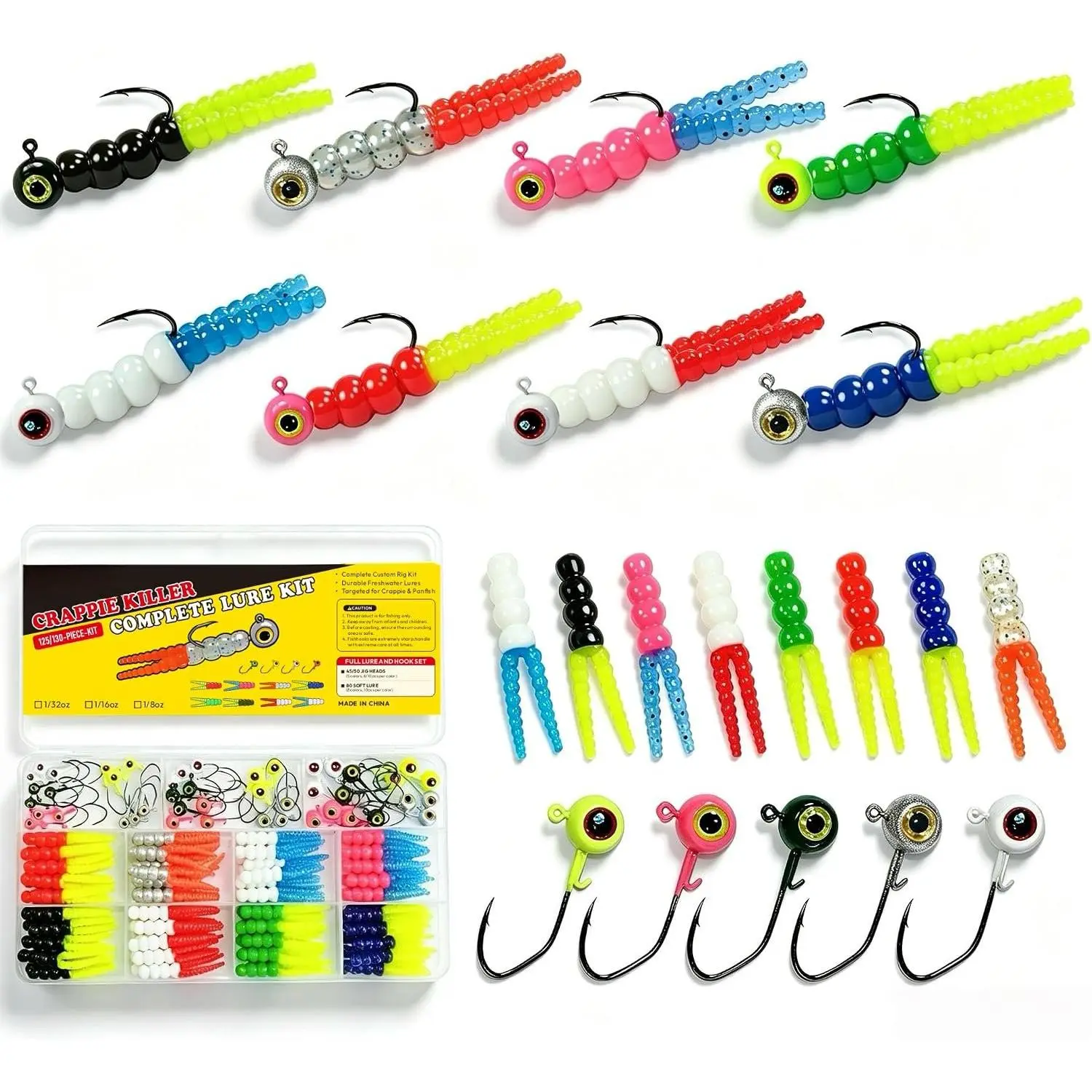 Crappie Jig  Kit 1/32oz 1/16oz 1/8oz  Weights 130 Baits for Panfish Bluegill Fishing