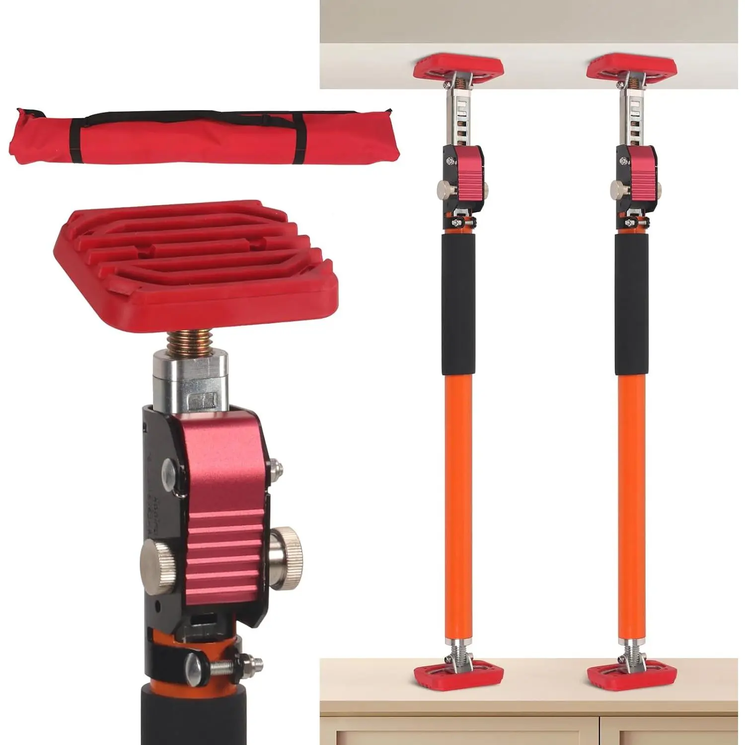 2 Pack Adjustable Support Pole, 3rd Hand Support Pole Extends 35.4 to 63 Inches, Cabinet Jack 154 LB Capacity Telescopic Quick Support Rod with Non-Slip Pads for Cabinet Installations