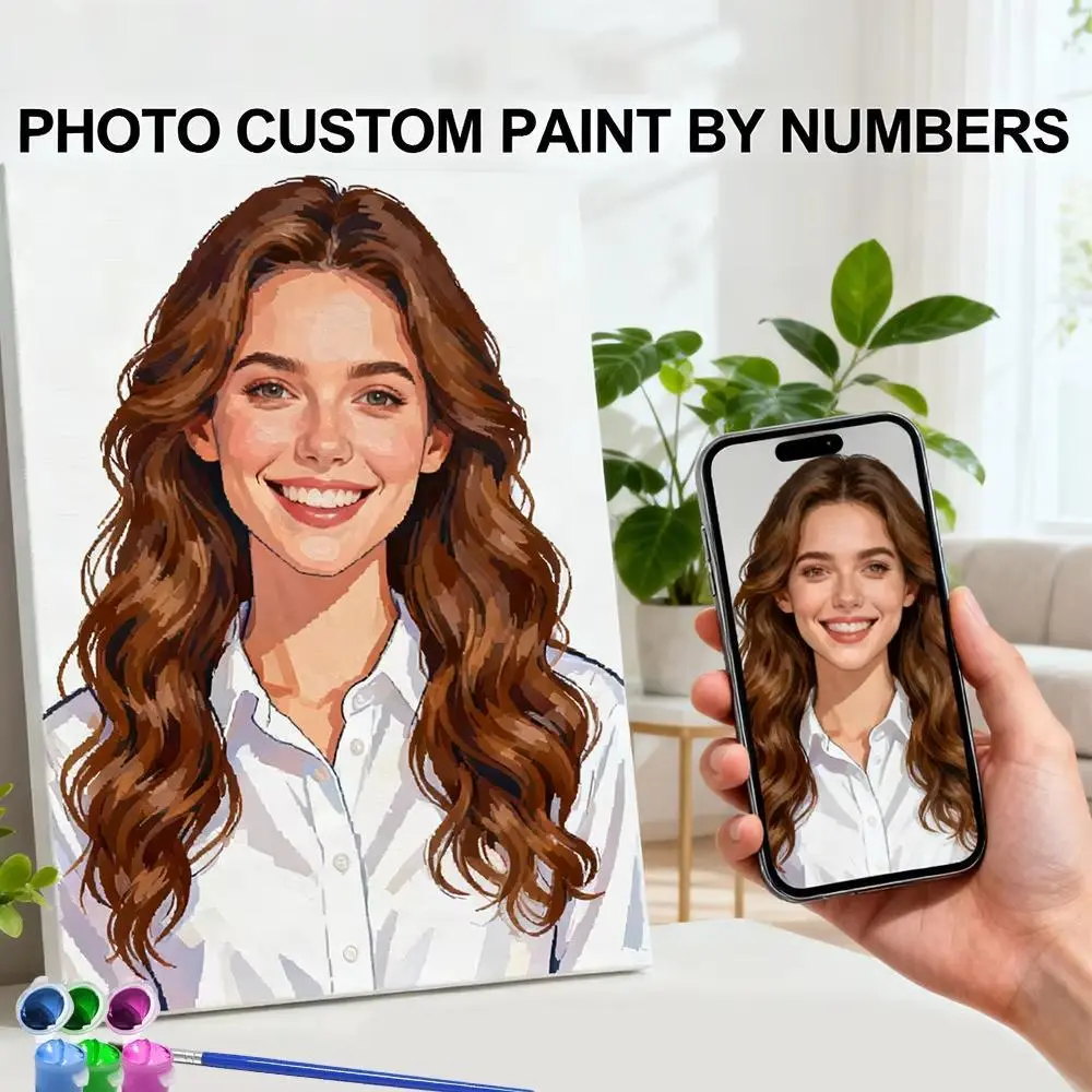 Custom Photo Paint by Numbers DIY Canvas Oil Painting Kit - All Supplies Included, Vibrant Personalized Gift for Valentine's Day, Travel Memory Art Craft, Home Decoration (Celebrity-Inspired Option Available)