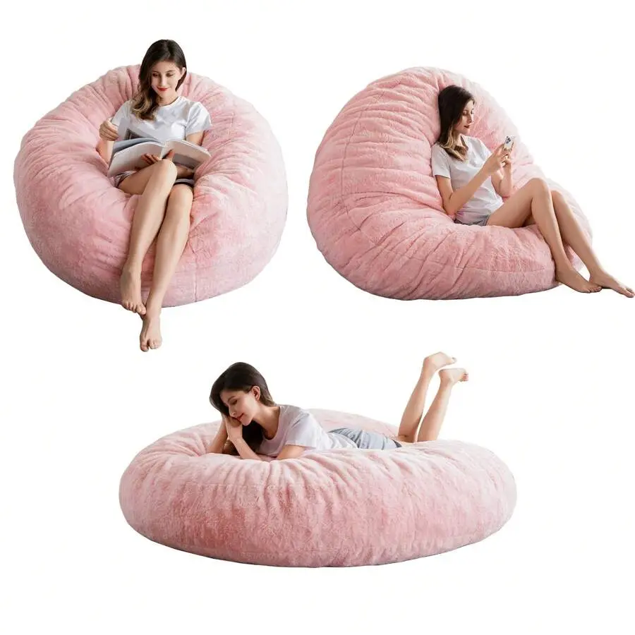 3 In 1 Bean Bag Chairs, Bean Bag Bed Adults-Density Foam Filling, Convertible Sofa Bed Faux Fur, Giant Bean Bag Chairs Adults