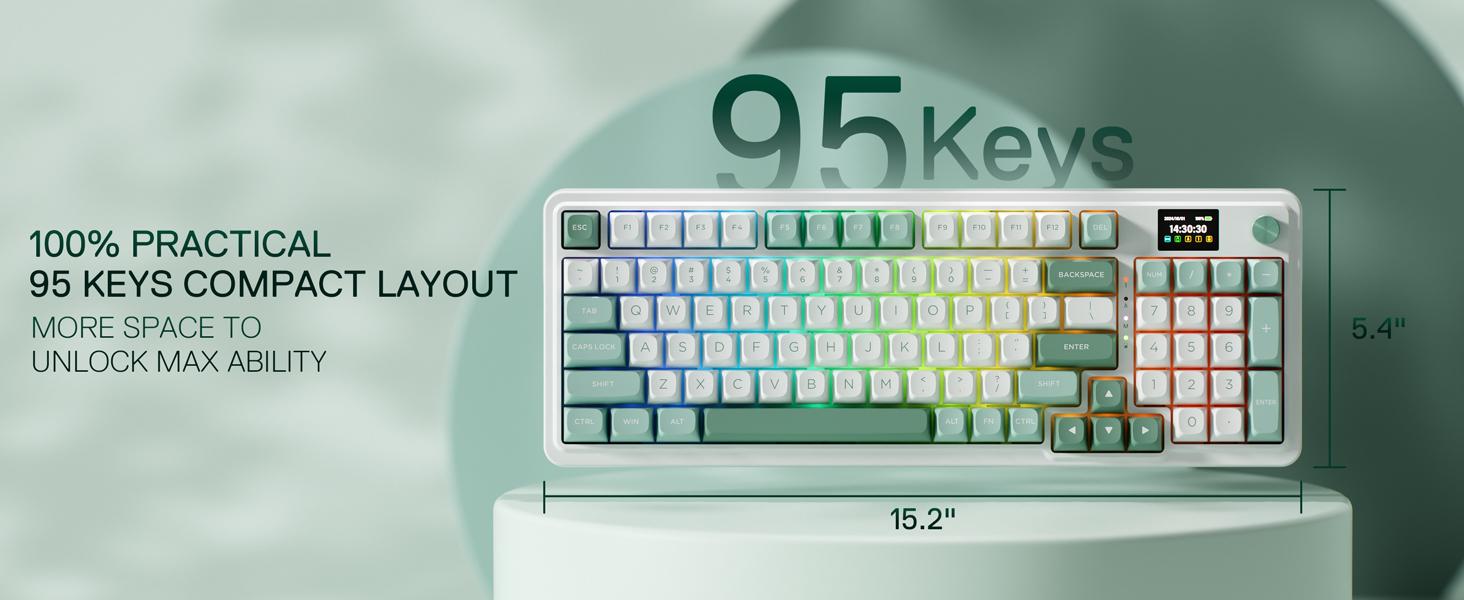 REDRAGON K719 Wireless Gasket Gaming Keyboard with Hype Screen, 95 Keys, 5-Layer Noise Dampening, Custom Linear Switch, Jade Cloud Color