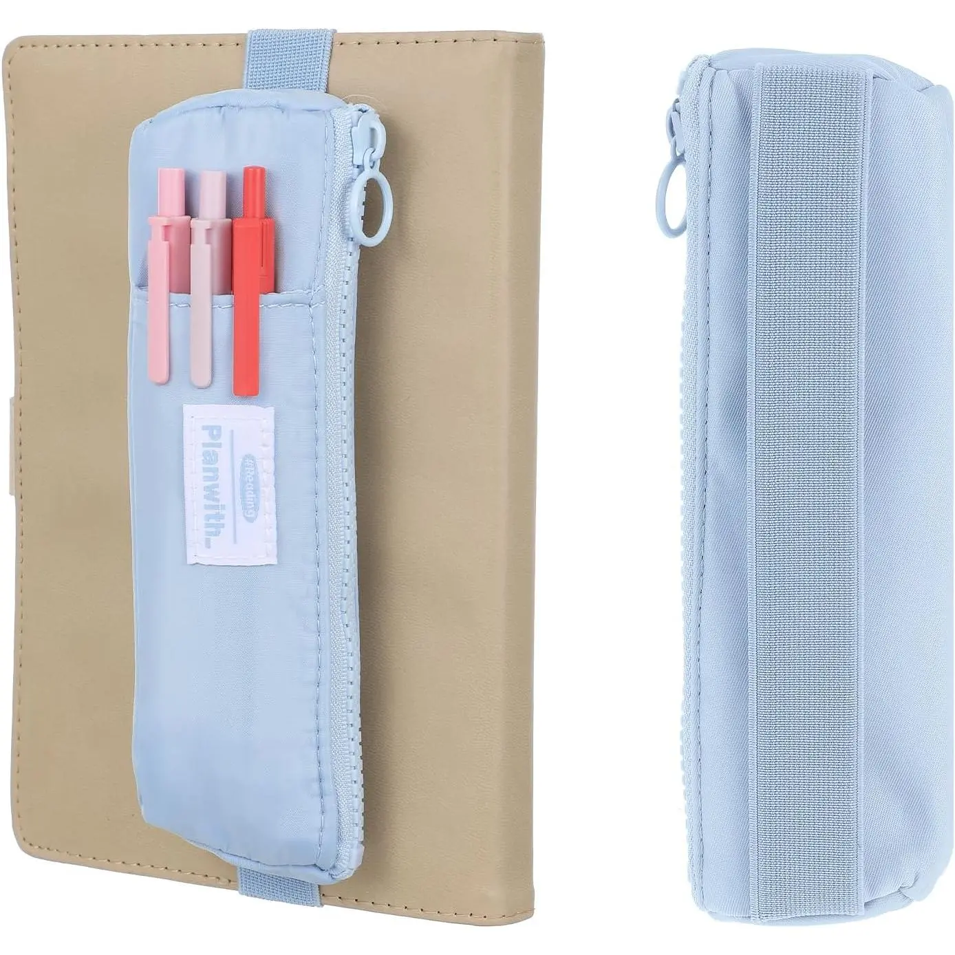 Pen Holder for Notebook Small Pen Holder with Zipper and Adjustable Elastic Band Slim Grey Pencil Case Journal Pen Holder Notebook Pen Holder for Hardcover,Notebooks,Books