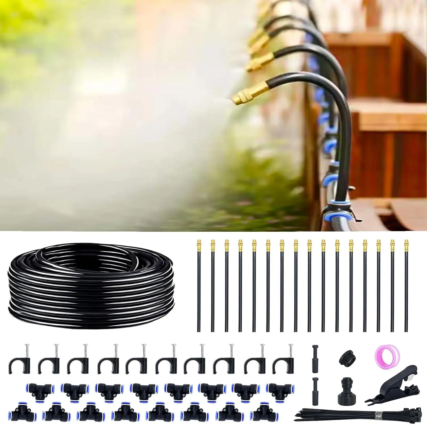360° Adjustable Drip Irrigation System - 50 FT Automatic Garden Watering System with 16 Nozzles, Raised Bed Sprinkler Irrigation System, Garden Mister for Yard, Lawn, Plants, 5/16" Tubing