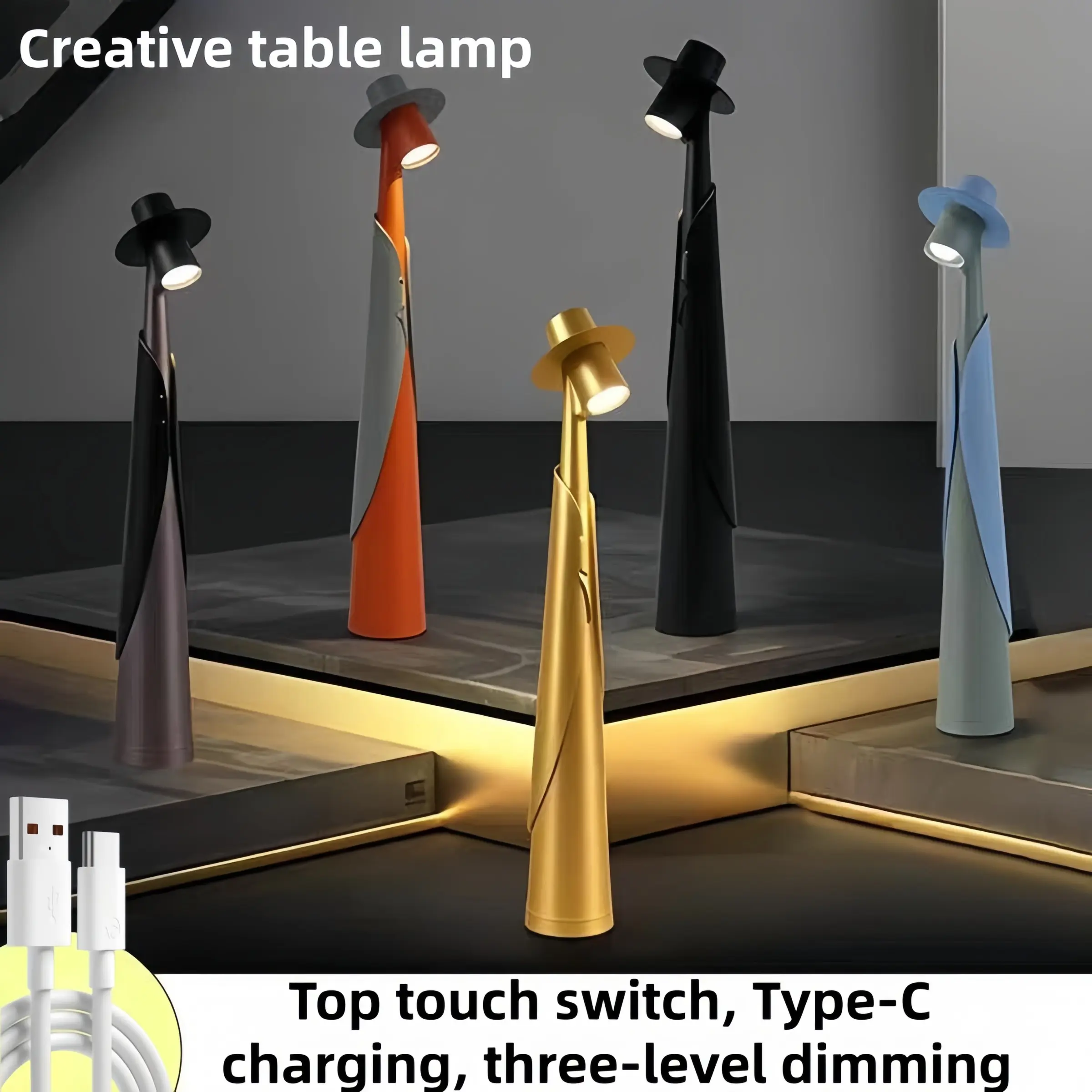 Type-C Charging Adjustable Brightness LED Desk Lamp, Wireless Touch Portable Ambient Light, Ideal for Study Room Bedroom Restaurant Bar Hotel, Dimmable Light