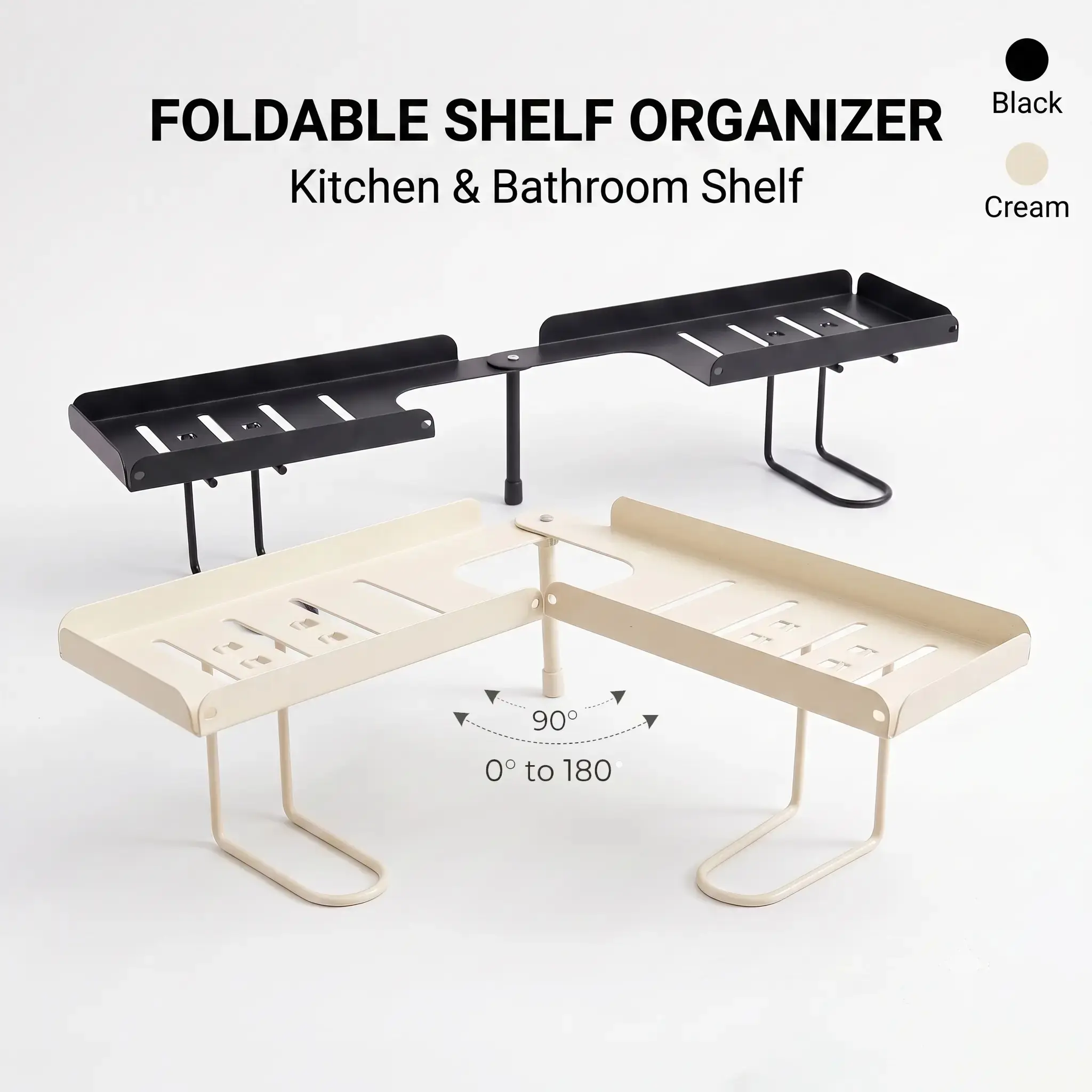 1PCS Steel Foldable Storage Shelf, No‑Drill Over‑Faucet Caddy with Adjustable Legs, Collapsible Organizer for Bathroom Vanity & Kitchen Counter, Quick Drainage, Easy to Wipe Clean with Damp Cloth
