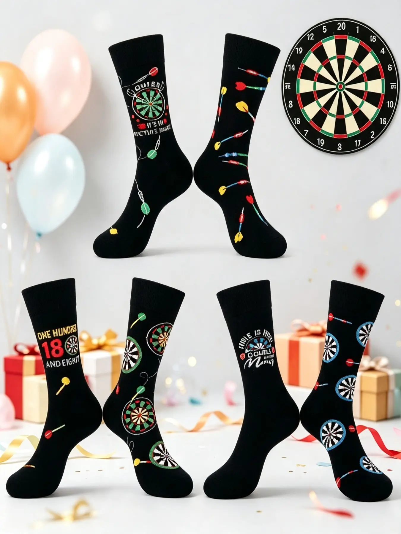 3 Pairs Dart Theme Men's Crew Socks, Eye-Catching Target Print, Breathable Comfort, Ideal for Office, Home, Parties, Gift for Dart Lovers