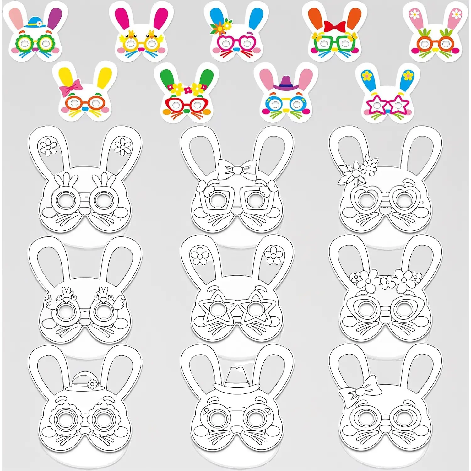 Holiday Accessories, 36 Pack Paper Made Rabbit Shape Coloring Masks for Kids, Easter DIY Crafts and Birthday Party Favors, Face Mask, Spring, Animal
