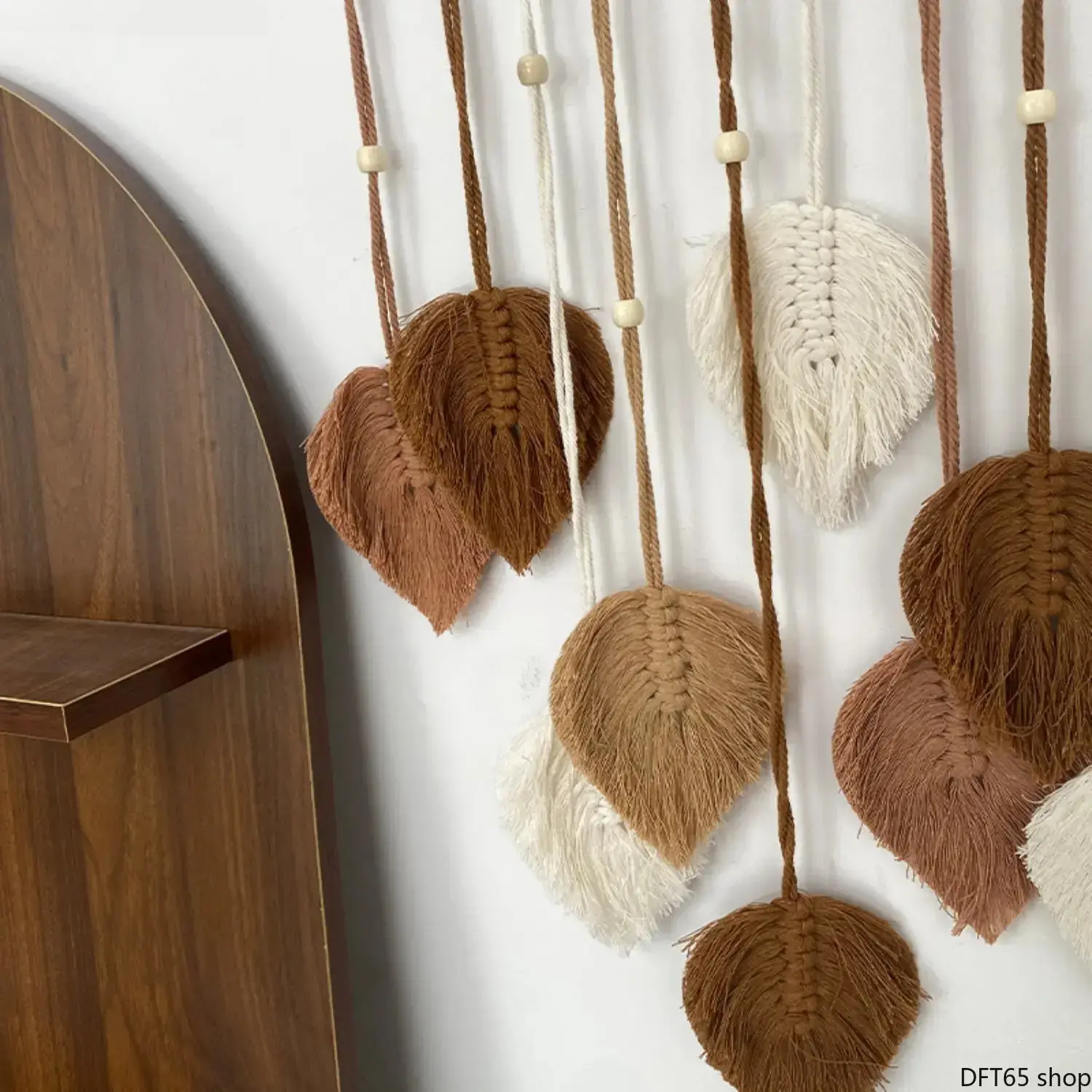 Bohemian Hand Woven Leaf Macrame Dreamcatcher Wall Hanging Rattan Decor Matching Wind Chime Design Soft Natural Fiber Texture For Indoor Wall Camping Hammock Rustic Bohemian Style Seasonal Home Ornament Decor