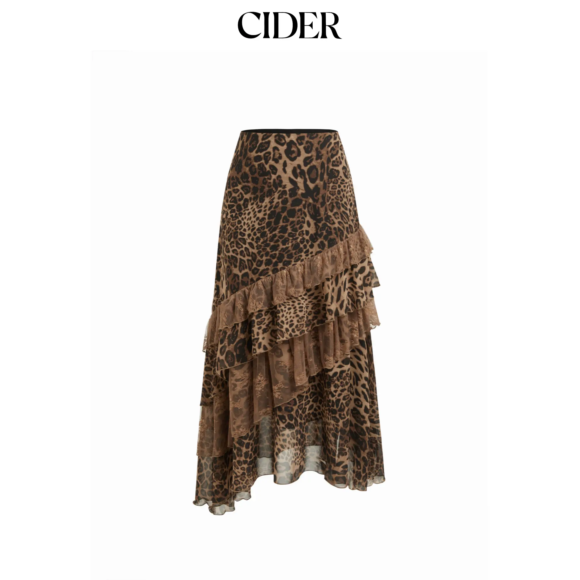 Cider Chiffon High Rise Leopard Print Layered Maxi Skirt Cider Chiffon High Rise Leopard Print Layered Maxi Skirt