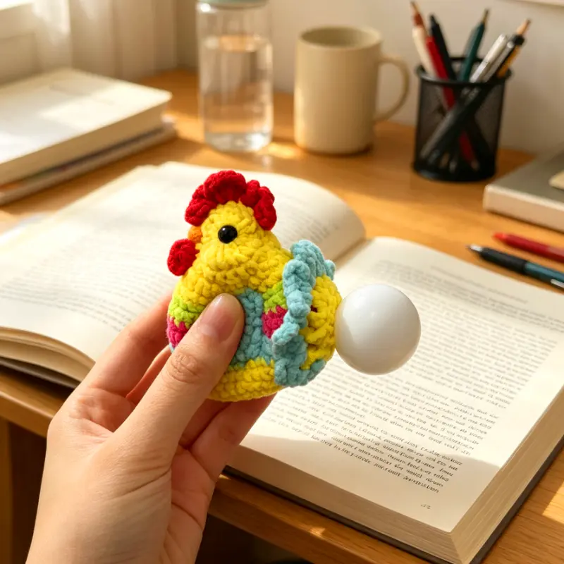 Cute Crochet Rooster Collectibles - Farmhouse Decor, Squeeze Stress Relief Ornament, Dual-Use Thread Keychain Hanging Decor for Desk, Car