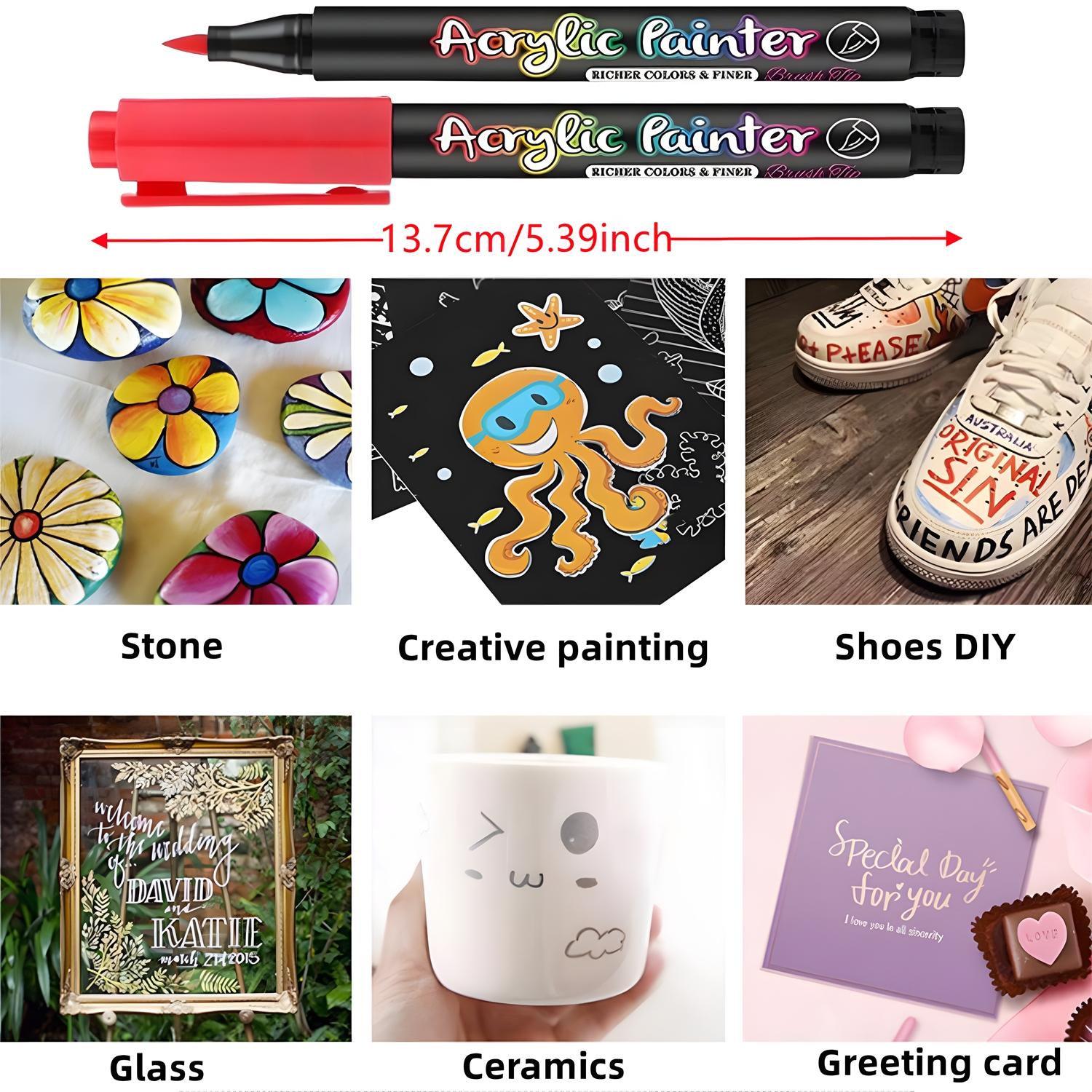 Acrylic Paint Marker Pen Set, Acrylic Painting Pen, 1 Box Acrylic Marker Soft Tip Pen, Multi-functional Art Supplies for DIY Doodling