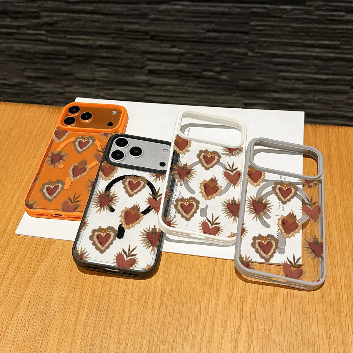 Phone Case - Sacred Heart Flame, Cross, Floral Pattern Printed Macaron Magnetic Phone Case, Compatible with Magsafe, Suitable for Iphone 17/16/15/14/13/12/11/Pro/Pro Max/Plus, Galaxy S25/S24/S23/S22, Perfect Gift for Yourself