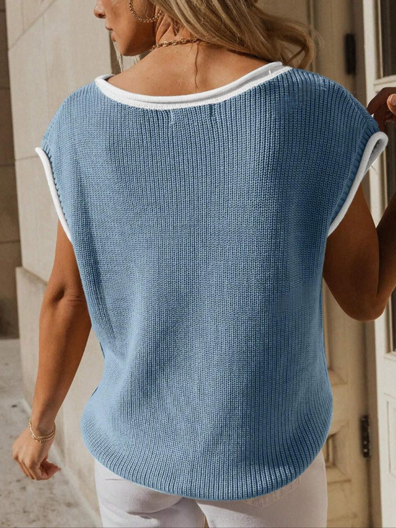 Women's Sweater Pullover, Casual Cap Sleeve Basic Crew Neck Fitted Knit Top for All Seasons, Fashion Women's Knitwear for Daily Wear