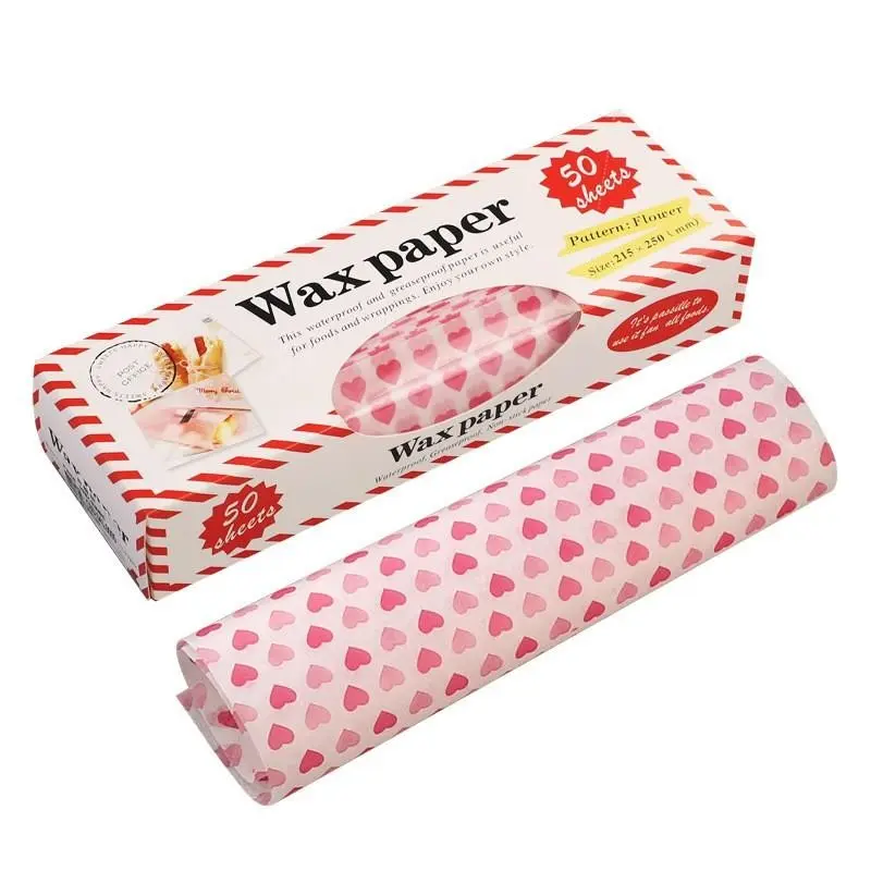 50 Pcs Sheets - Deli Paper, Sandwich Wrap, Candy & Cookie Wraps - Waterproof, Oil-proof Picnic Basket Liners with Heart Pattern for Kitchen & Handmade Food, Home Baking Supplies, Baking Essentials