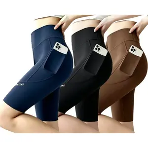1/3 pack Workout Shorts for Women High Waisted Biker with Pockets Super Soft No See Through Tummy Control