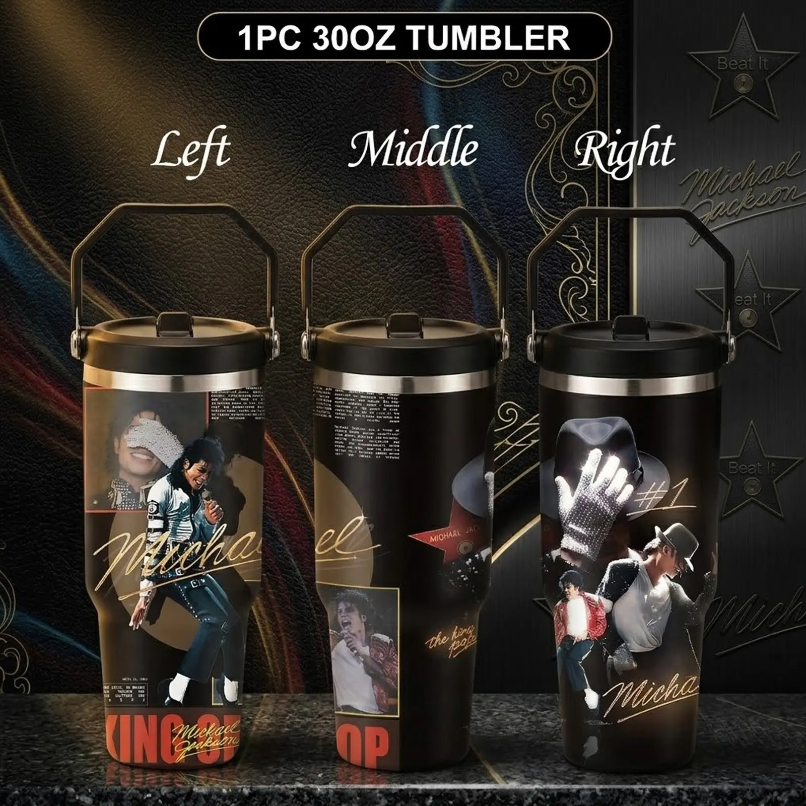 30oz Music Legend Inspired Tumbler, Retro Concert Style Stainless Steel Travel Cup with Handle, Insulated Coffee Cup with Leakproof Lid, Unique Gift for Music Lovers, Fans and Collectors, Vintage Pop Culture Drinkware, Birthday Gift, Holiday Present,lover