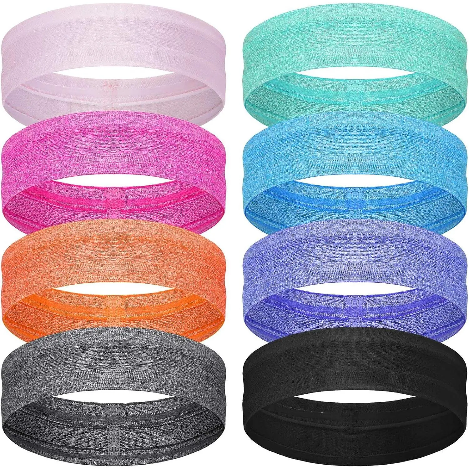 8-Pack Stretchy Headbands for Women and Men, Non-Slip Polyester Mix Sweatbands for Running, Yoga & Workouts, Machine Washable