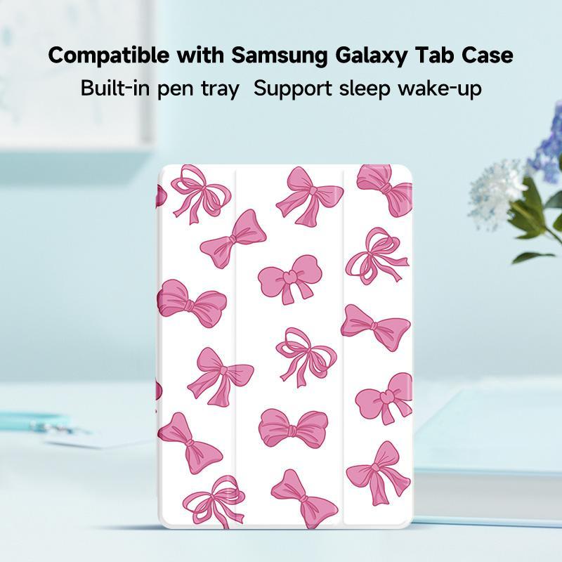 Bowknot Pattern Tablet Case with Pen Slot, 1 Count Auto Sleep/Wake Tablet Protective Cover, Tablet Accessories Compatible with iPad Samsung Galaxy Huawei Matepad Lenovo Tab Xiaomi Pad