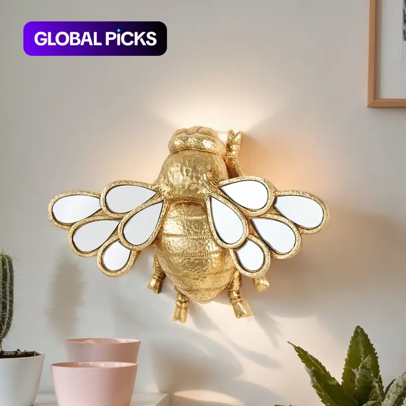 Creative Resin Bee Wall-Hanging Decor, Hanging Decoration, 5.51 x 8.14 Inches, Water-Drop Mirror Design, Home Ornament and Party Gift #GLOBAL PICKS