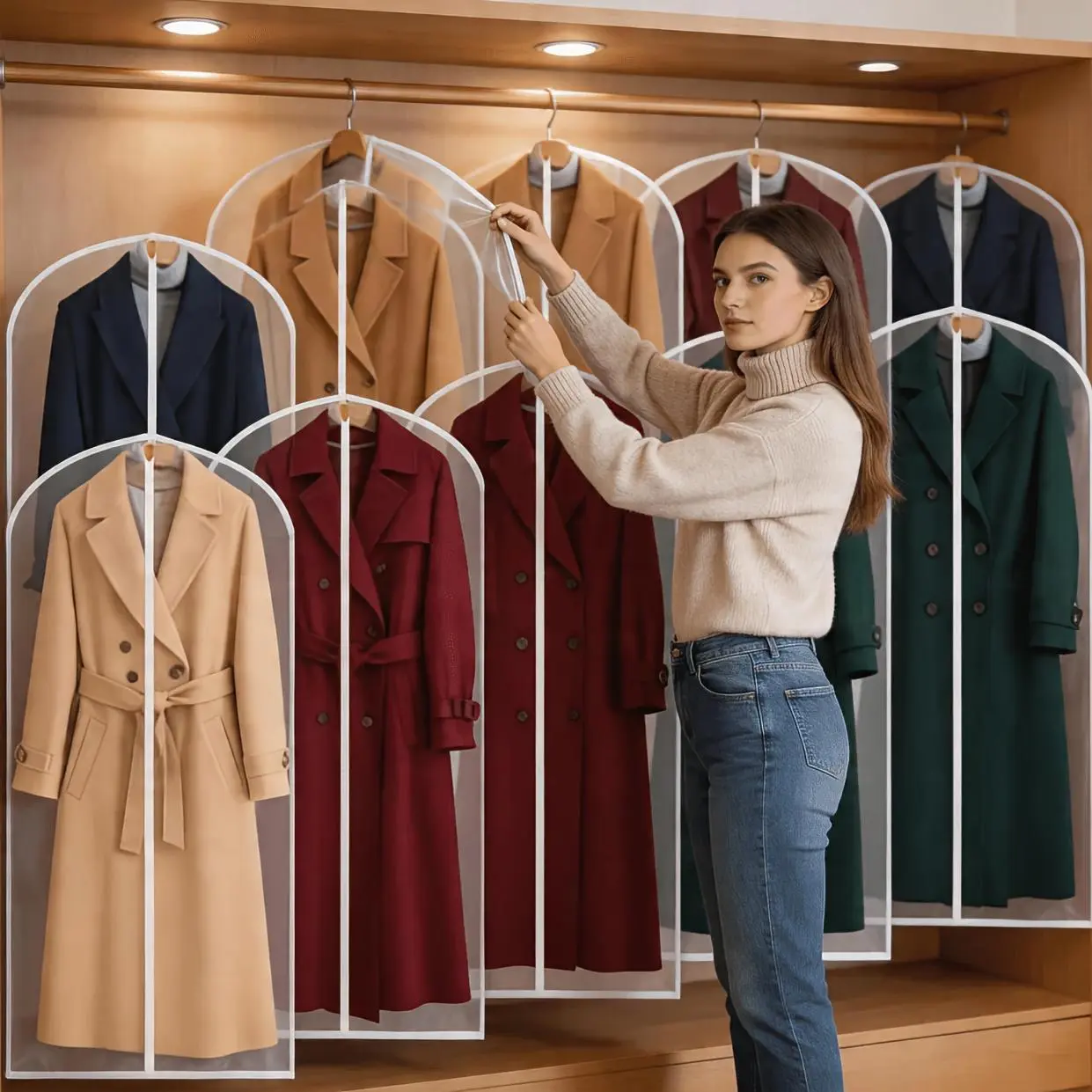10 Dust-Proof Semi-Transparent Clothing Bags, XXL Size (23.62*55.11Inch/ 60*140Cm) Semi-Transparent Full-Zip Suit Covers, Suitable for Wardrobe Storage And Travel, Commonly Used for Long Skirts, Dresses, Etc