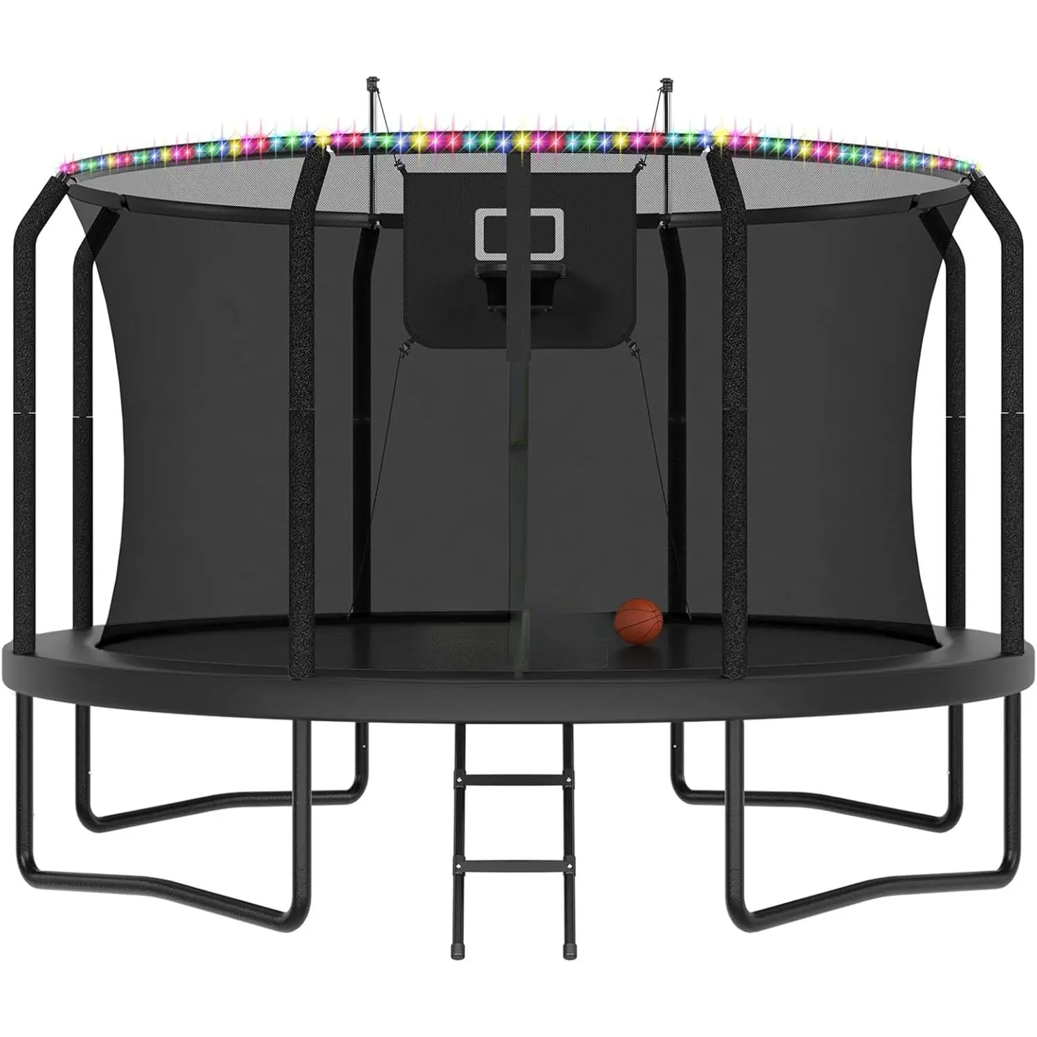 Trampoline Outdoor 8FT 10FT 12FT 14FT 15FT 16FT Trampoline with Basketball Hoop and LED Lights, Recreational Trampolines for Kids and Adults with Enclosure Net & Ladder, ASTM Approved