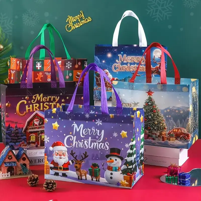 16-Pack Large Christmas Gift Bags with Handles, Extra Large Party Bags, Santa Snowman Tree Designs, Durable PP Material, Festive Decoration
