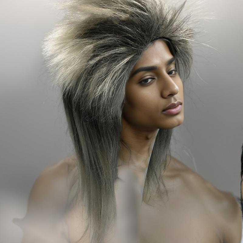 2026 Punk Rock Style Men s Fluffy Synthetic Wig Wild Messy Texture Spiky Volume for Costume Party Halloween and Daily Fashion