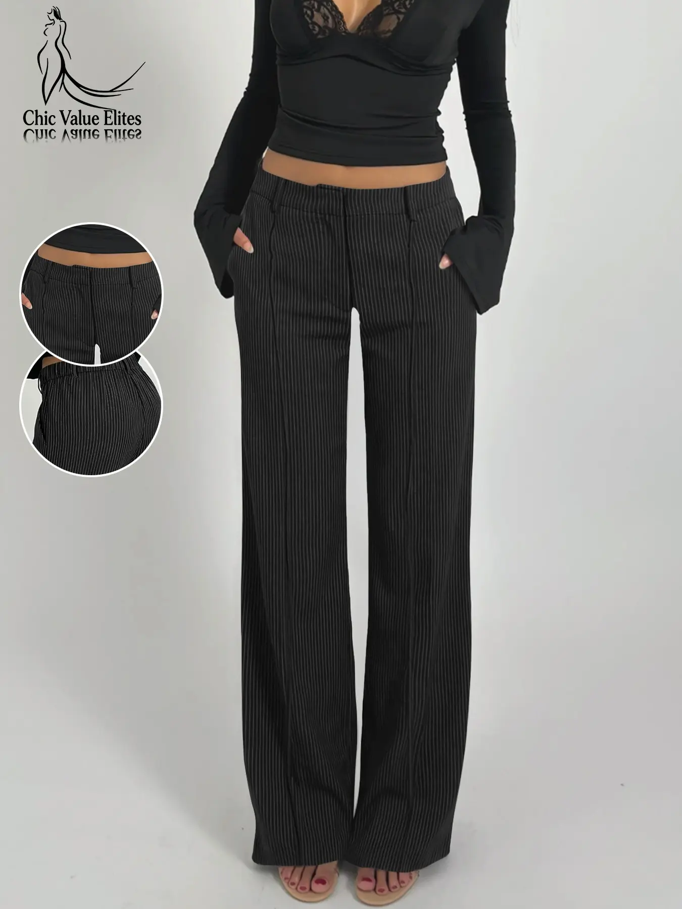 European and American Casual Fashion Simple Striped Low Waist Suit Commuter Style Four Seasons Long Pants, Trendy and Comfortable