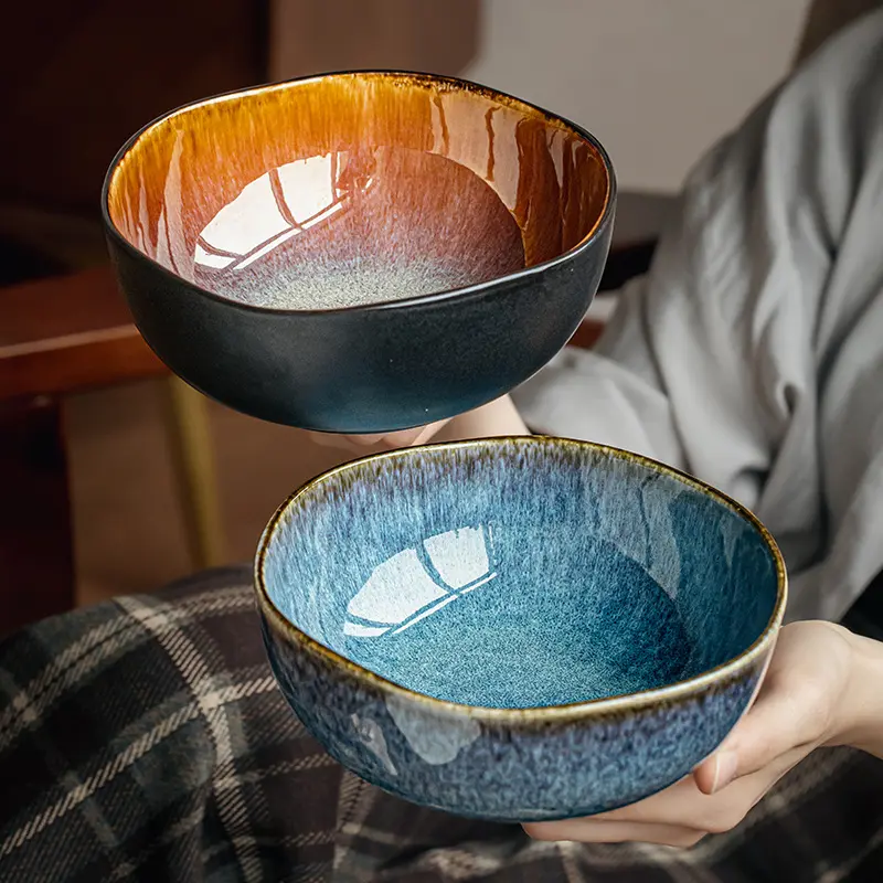 Yunmeng Kilnware 6.5inch Irregular-shaped Ceramic Fruit Bowl Decorative Bowls High-end Restaurant Specialty Tableware for Cross-border Export