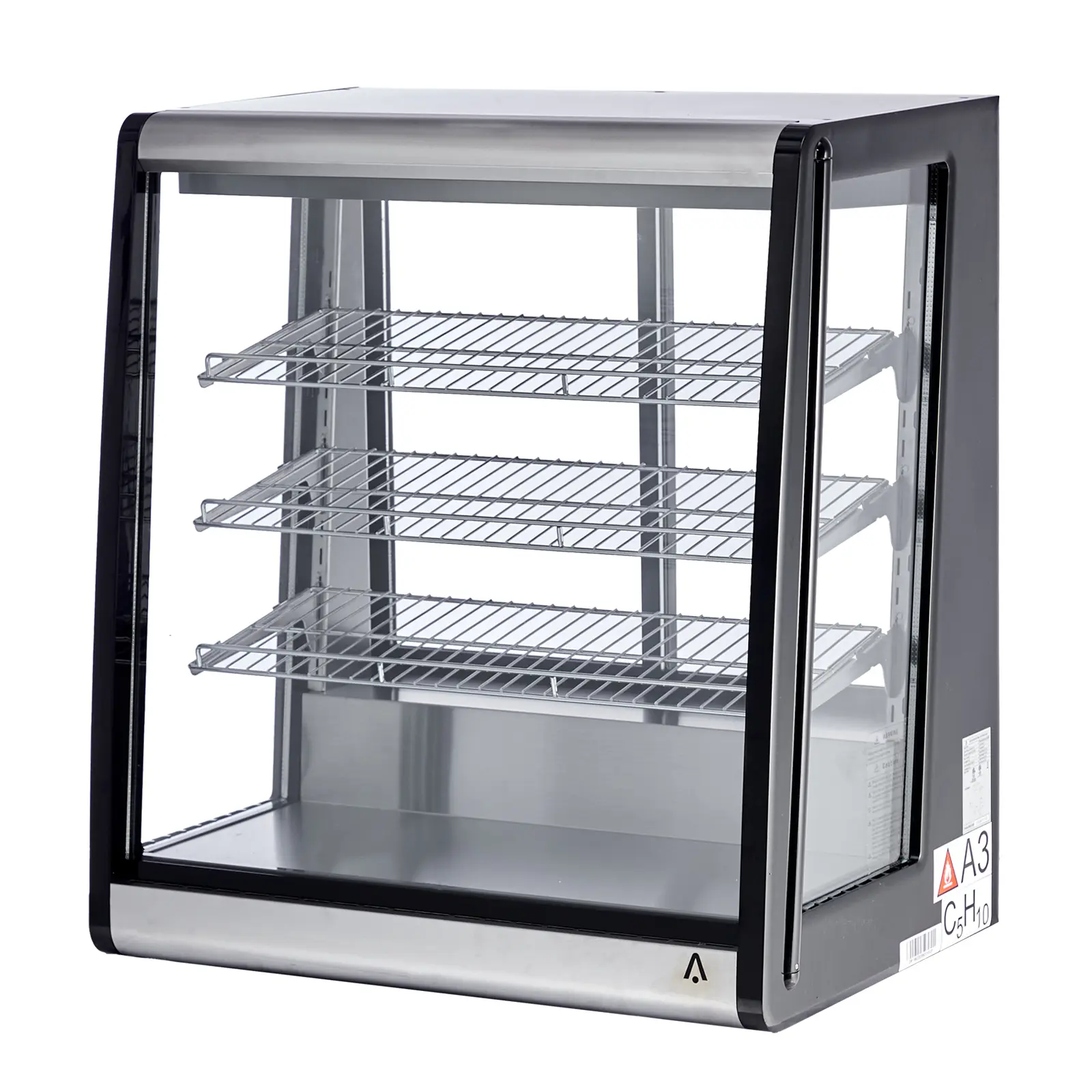 Energy Efficient Refrigerated Display Case – 196L Countertop Commercial Cooler – Double-Layer Tempered Glass, LED Lighting, Adjustable Shelf, Rear Sliding Doors – Food & Beverage Showcase for Restaurant, Cafe, Store – Black