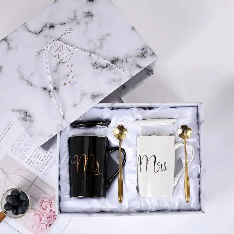 Mr and Mrs Coffee Mugs,Unique Wedding Gifts For Bride and Groom,Romantic His and Hers Anniversary Engagement Christmas Valentines Newlyweds Bridal Shower Gift Ideas for Couples Him Her Husband Wife