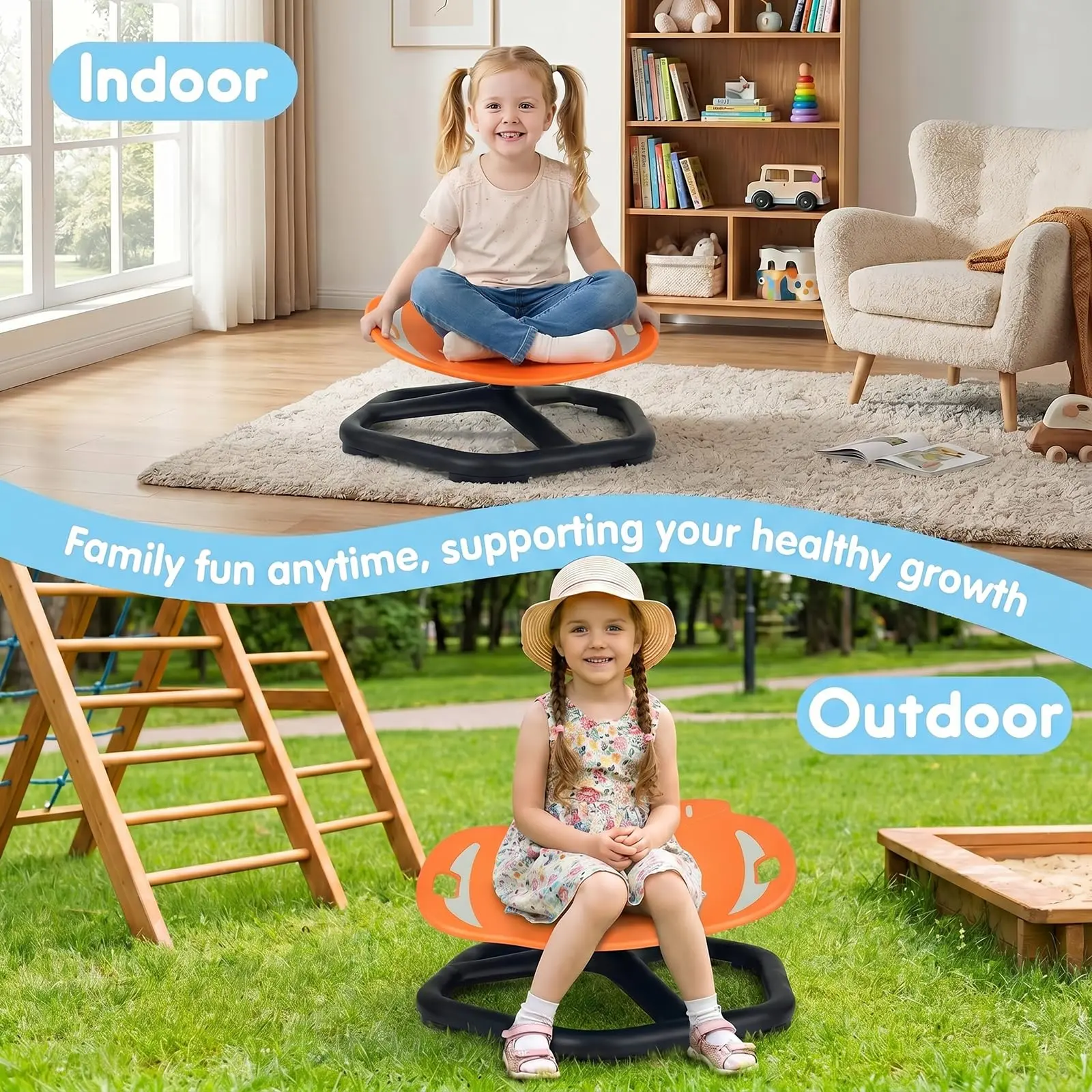 GARVEE Light Blue Spinning Sensory Chair for Kids – Glow-in-the-Dark Elephant Swivel Design – Non-Slip Base – Supports Body Coordination – Ideal for Autism & ADHD – Toddler Furniture – Ages 3+