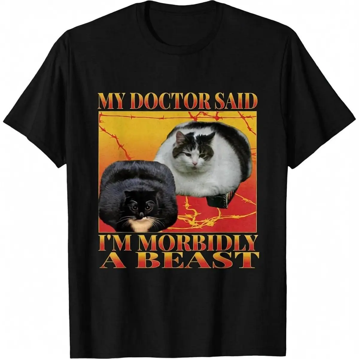 Unisex Funny Cat Meme T-Shirt - Morbid Beast Humor "Morbidly a Beast" Graphic Print, 100% Cotton Comfy Short-Sleeve Crew Neck Neat Top, Durable Seams, Funny Meme Slogan Sparks Laughs Fast, Humorous Tee, Streetwear Menswear Basic Classic All-Season, All Se