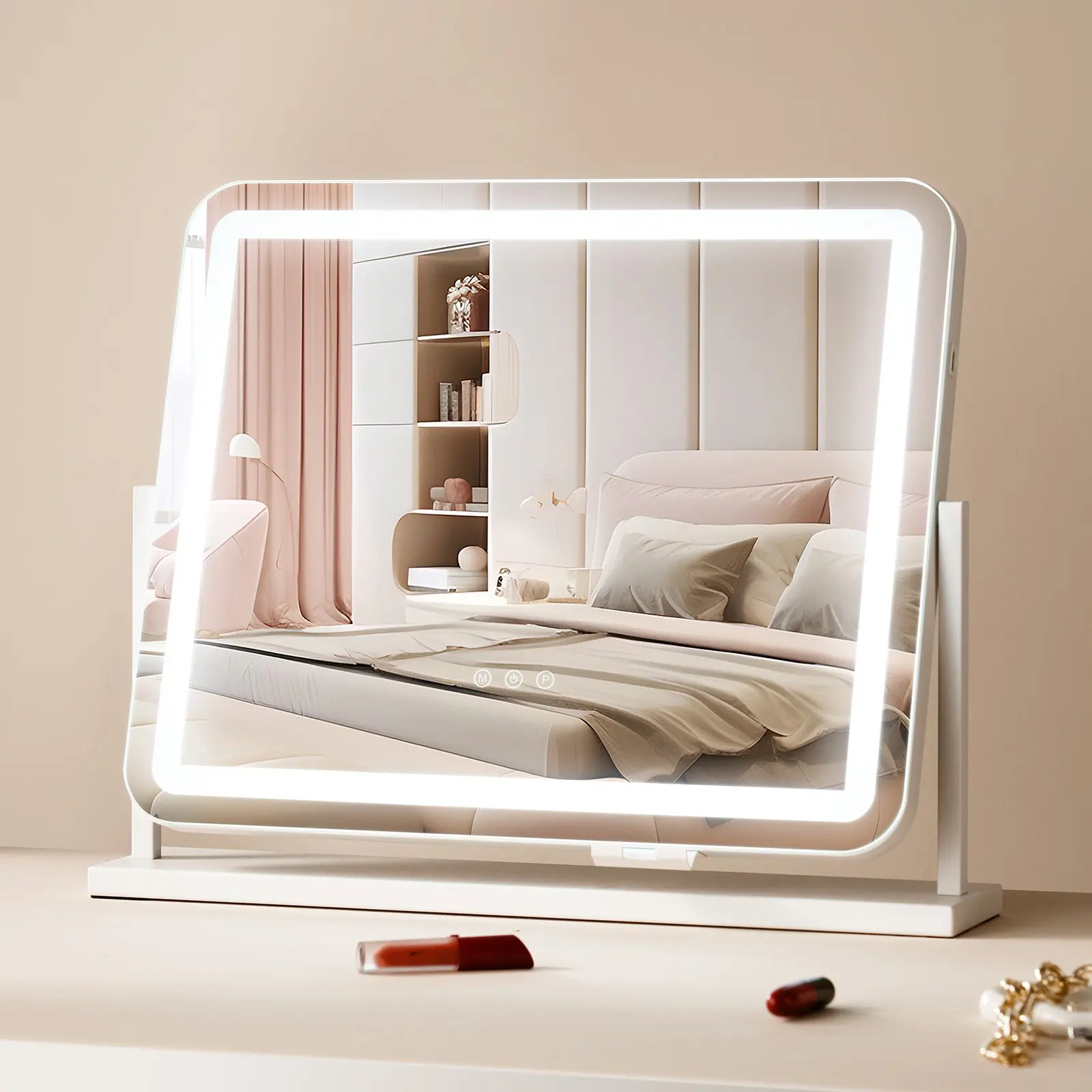 【DealsForYouDays】VEVOR Vanity Mirror with Lights, Three Color Lighting Modes, Lighted Makeup LED Mirror, and 5X Magnification, USB Port, Smart Touch Control, 360Rotation (21.7x17.7 in, White)