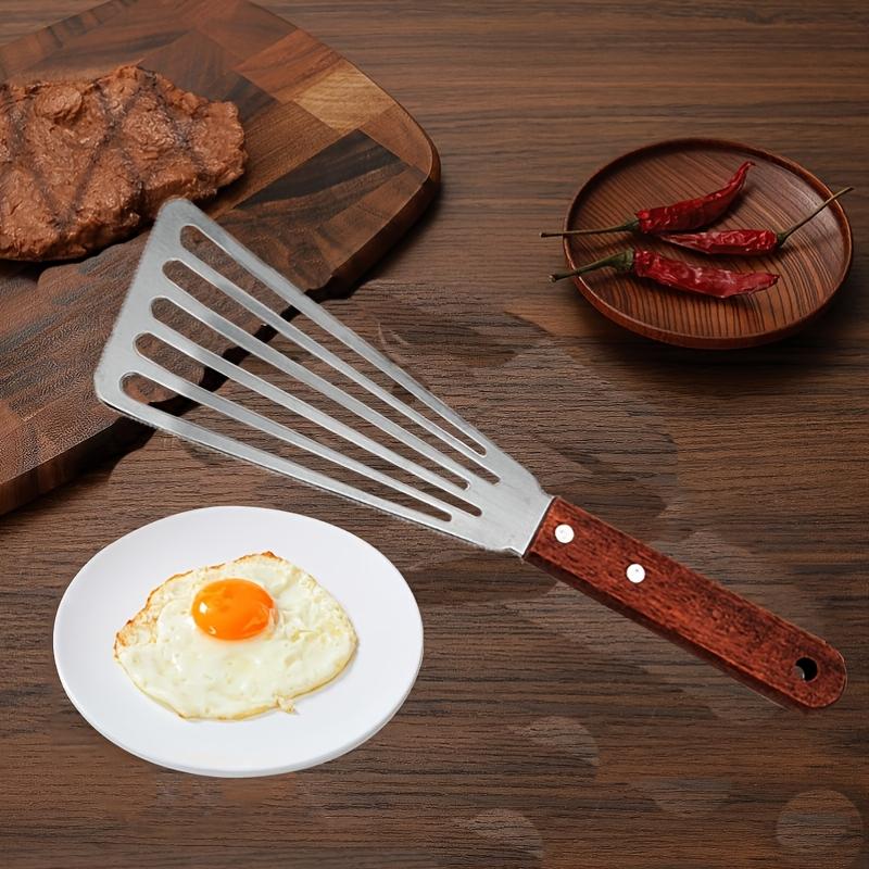 Heavy-Duty Stainless Steel Flipping Spatula- Professional Restaurant and Home Kitchen Tool with Non-Slip Grip- Versatile Pancake, Steak, Fish, Burger Flipper- Easy-Clean Design for Grilling, Frying, and Stir-frying- Ergonomic Wooden Handle