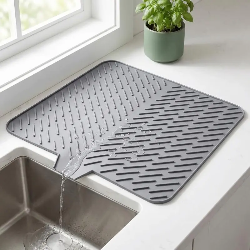 Silicone Bowl Dish Drying Mat, Durable Creative Compact Practical Drainage Slope Water Draining Pad, Silicone Kitchen Sink Mat, Efficient Water Management Solution
