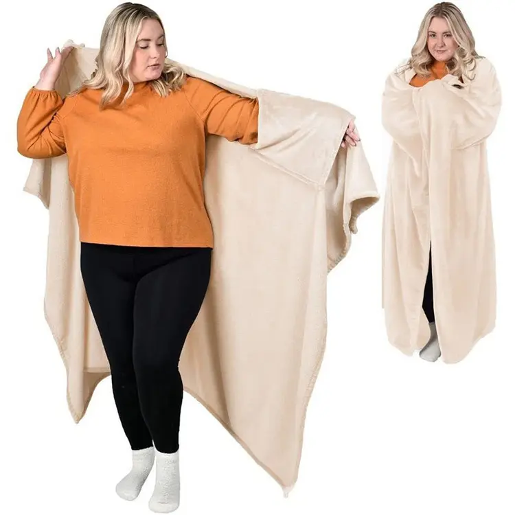 Women's Soft Plush Polyester Flannel Fleece Wearable Blanket with Sleeves - Cozy Warmth Solid Colors Wrap for Home Use, Adult Loungewear Perfect Gift for Men, Couch Sofa