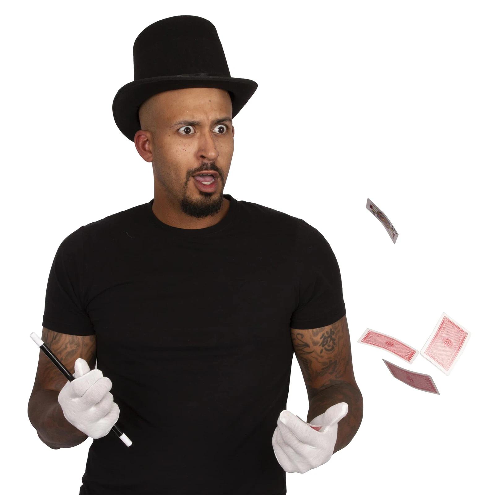 Fun party hat magician costume 3pcs magician dress up costume baton hat wand gloves set Kids Adult Stage Performance Costume