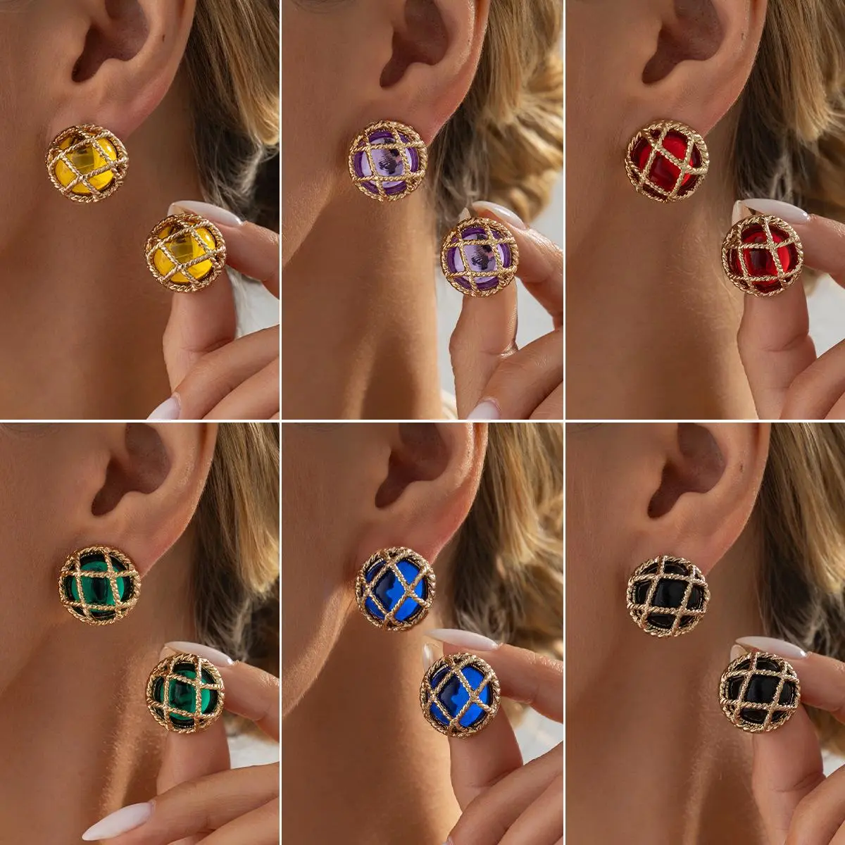 Y2K Vintage Twisted Net Cage Dome Earrings Set Baddie Aesthetic Statement Ear Jewelry Vintage accessories for women daily wear