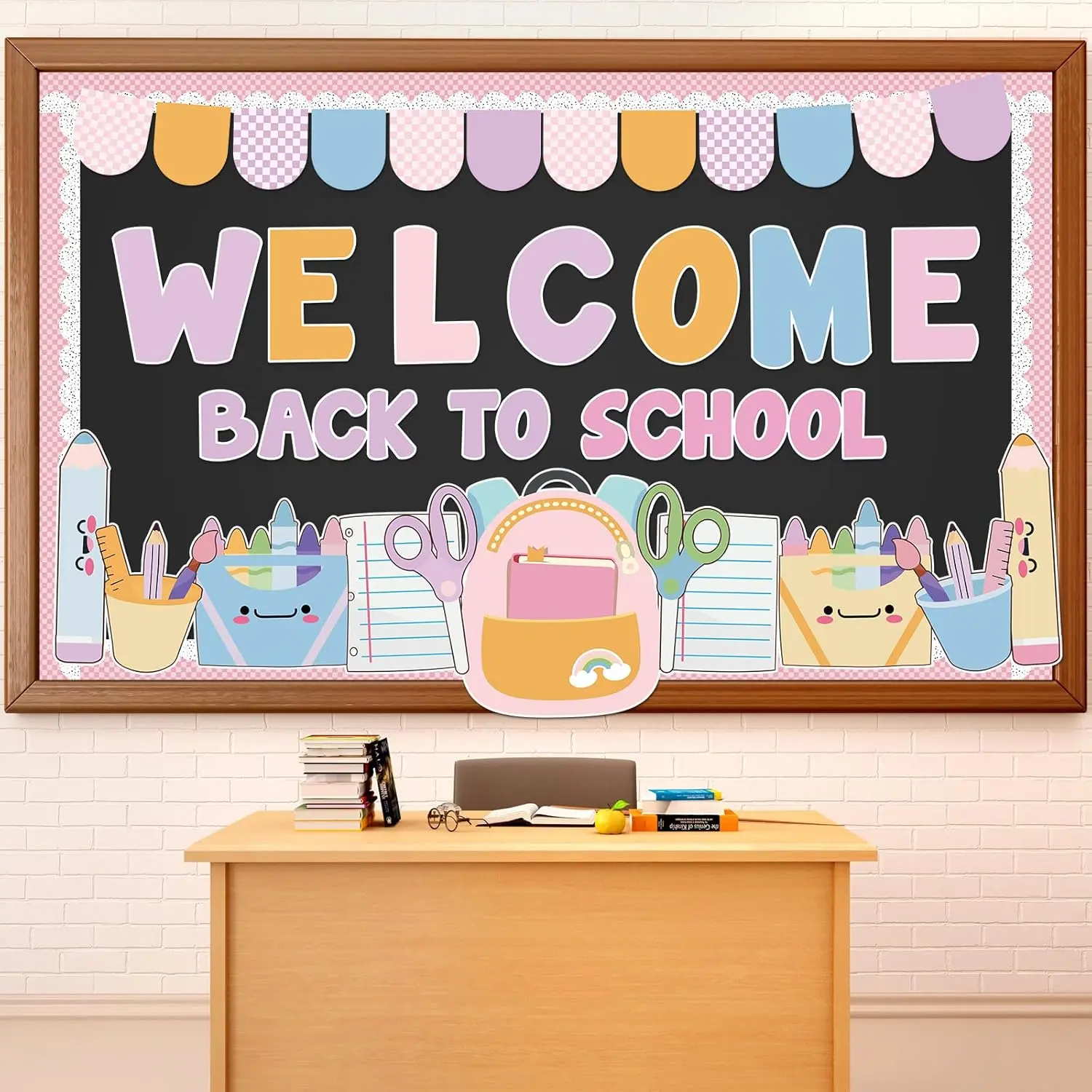 Welcome  to School Bulletin Board Set - Colorful  of School Theme with School Supplies, Pencil, Notebook, Schoolbag Paper Cutouts - Ideal for Classroom and  to School Party Decor