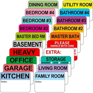600 Writable  Moving Stichers - 2' x 3', 20 Color-Coded  Moving Packing Labels with Fragile, Extra, Heavy Options.Stick to Cardboard Boxes and Plastic Bins, No Extra Tape Needed